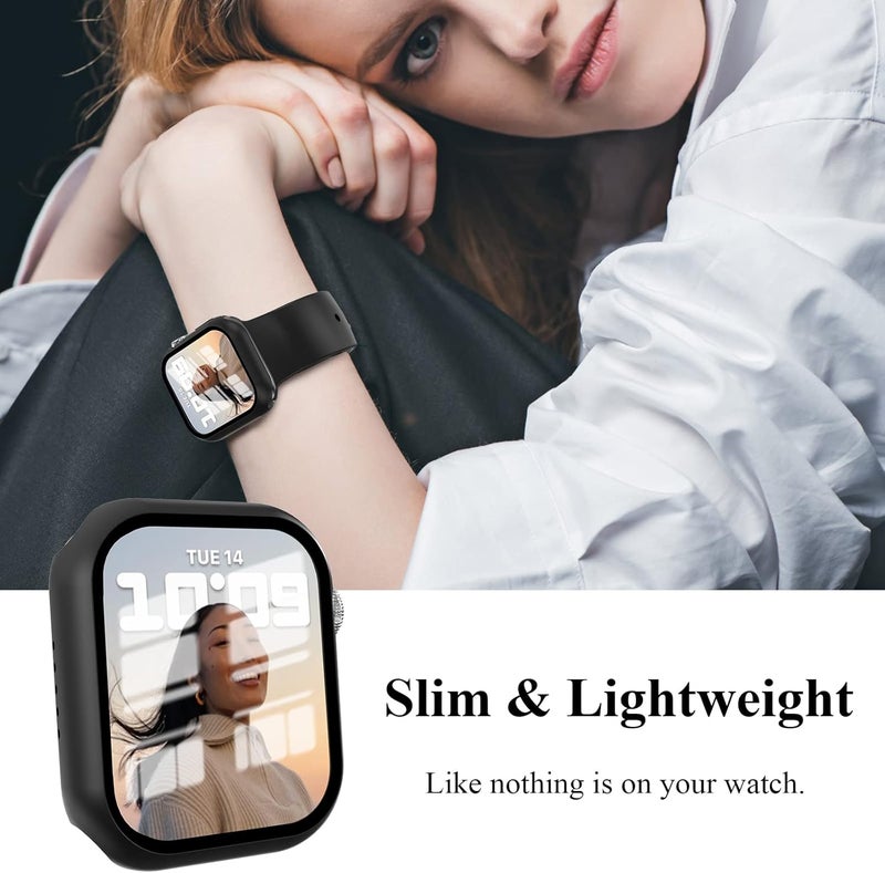 EWUONU 3 Pack Case Compatible with Apple Watch Series 9/8/7 45mm with Tempered Glass Screen Protector, Hard PC Full Coverage Ultra-Thin HD Bumper Protective Cover for iWatch 45mm, Black/Black/Black - Image 4